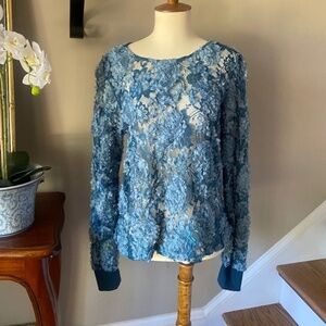 Anthropologie Blue Tassel Teal Blue Floral Lace Top Size Small